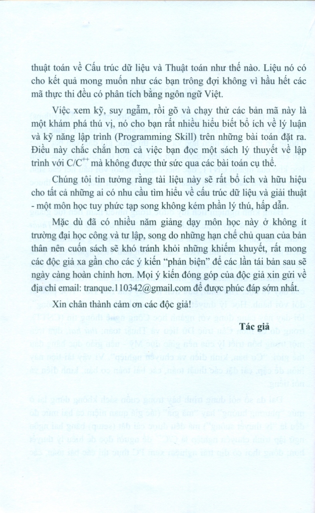 CẤU TRÚC DỮ LIỆU VÀ THUẬT TOÁN - PHÂN TÍCH VÀ CÀI ĐẶT TRÊN C/C++ (Tập 1)